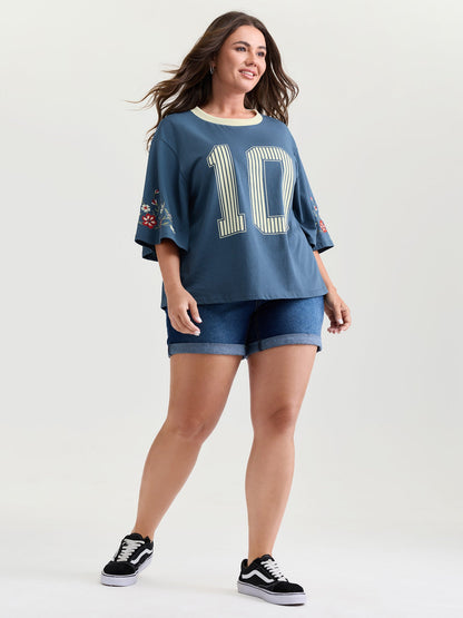 Cotton Football Pattern Colorful Drop-Shoulder T-Shirt