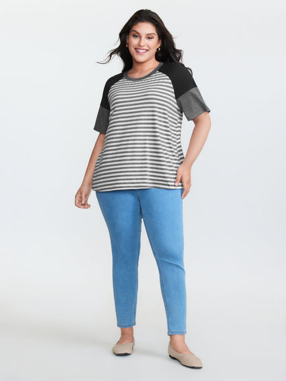 Striped Print Raglan Sleeve T-Shirt