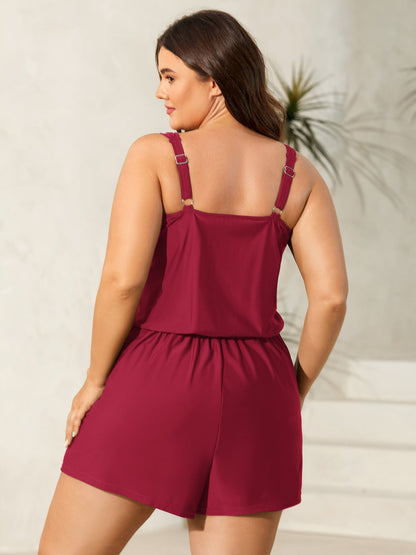 plus size  Plain Pockets Adjustable One-Piece Swimsuit