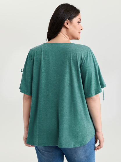 Supersoft Pleated Knot-Tie Sleeve T-Shirt