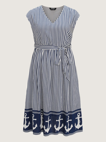 Nautical Stripe Waist-Tie Midi Dress