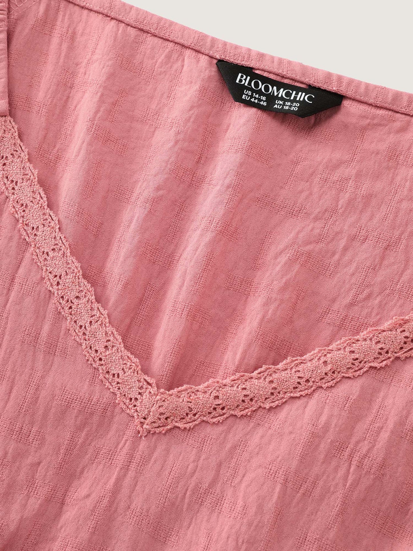 Lace Trim Ruffled Hem Plain Blouse
