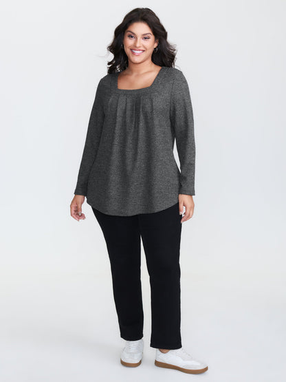 Textured Knit Pleated Neckline Top