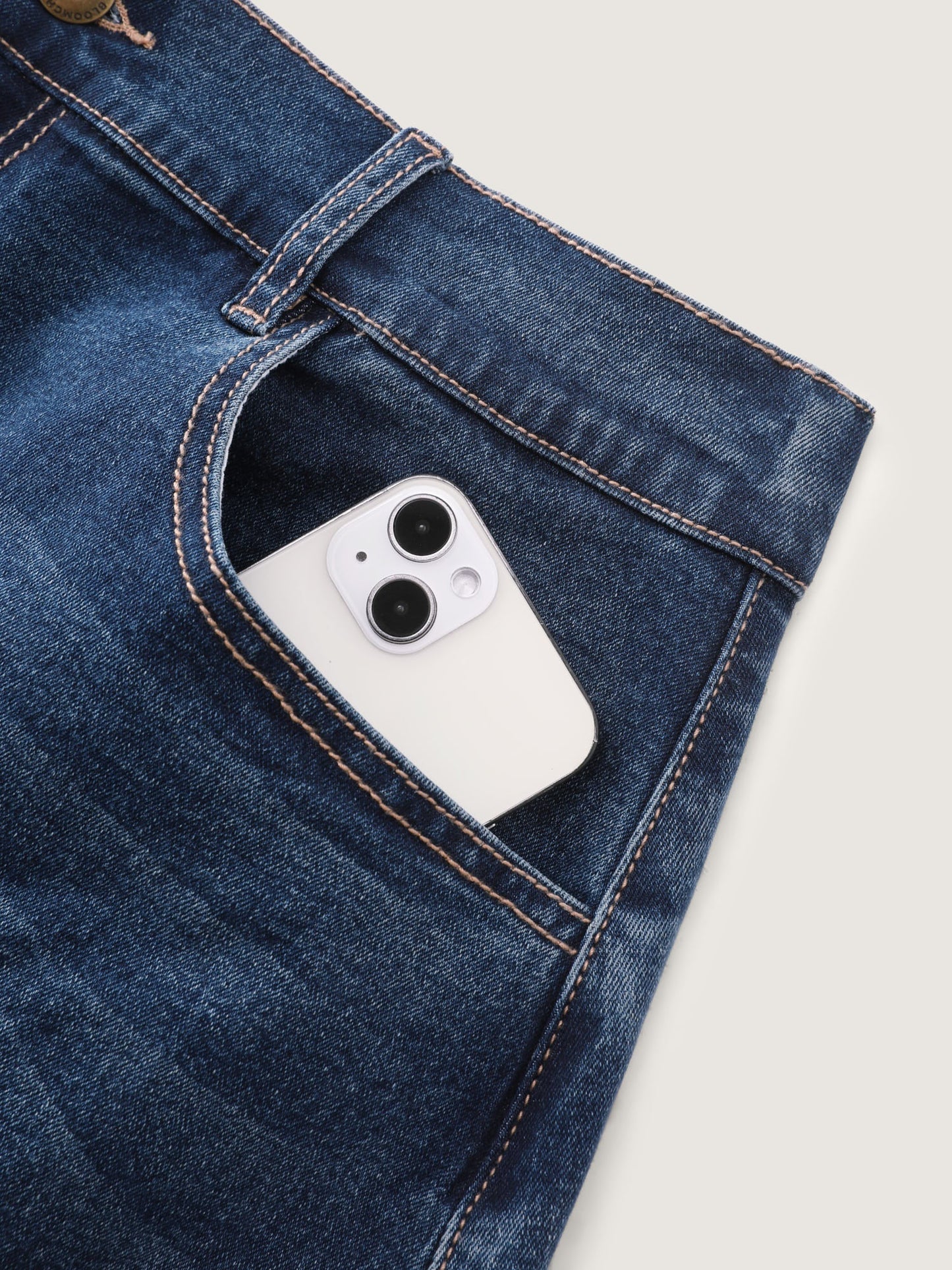 Stretchy Bootcut Seamed Denim Skirt