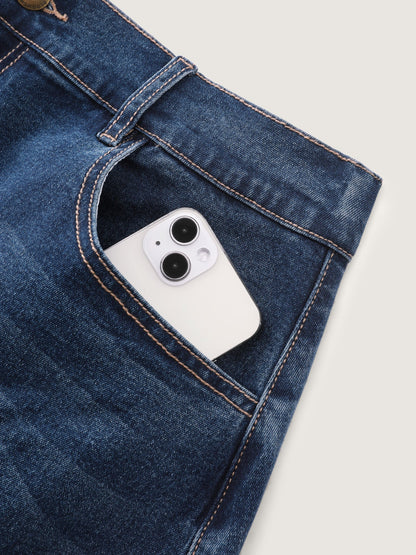 Stretchy Bootcut Seamed Denim Skirt