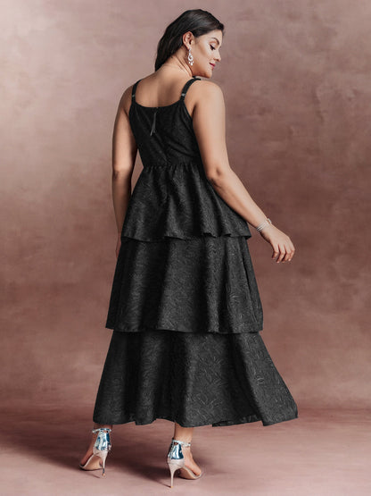 Sensational Jacquard Tiered Slit Maxi Dress
