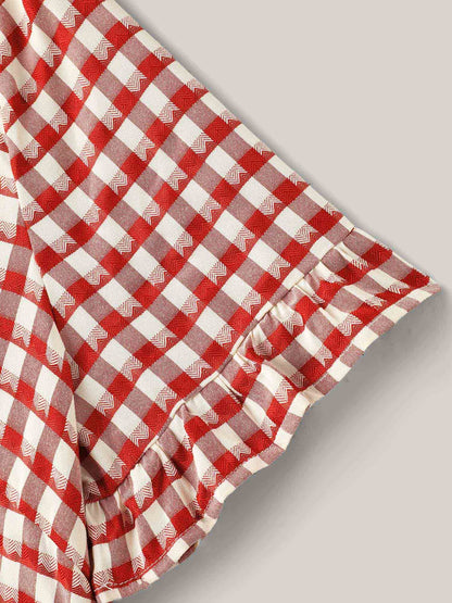 Gingham Print Button Back Blouse