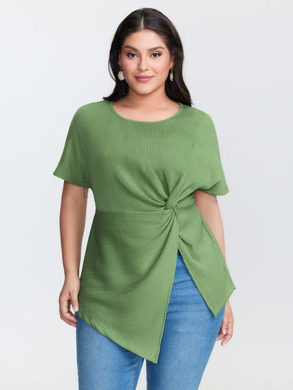 Knotted Side Waist Slit T-Shirt