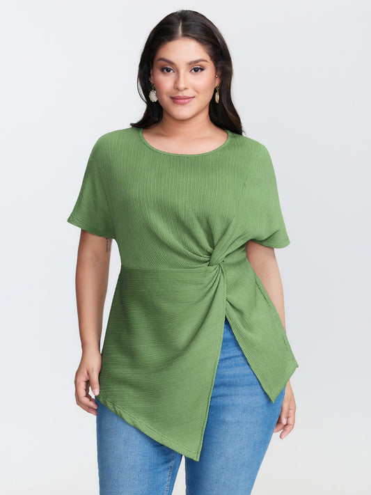 Knotted Side Waist Slit T-Shirt