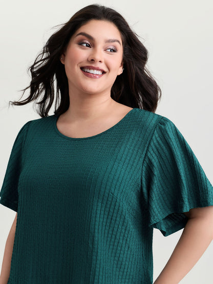 Textured Flared Sleeve Round Neck Knit Top