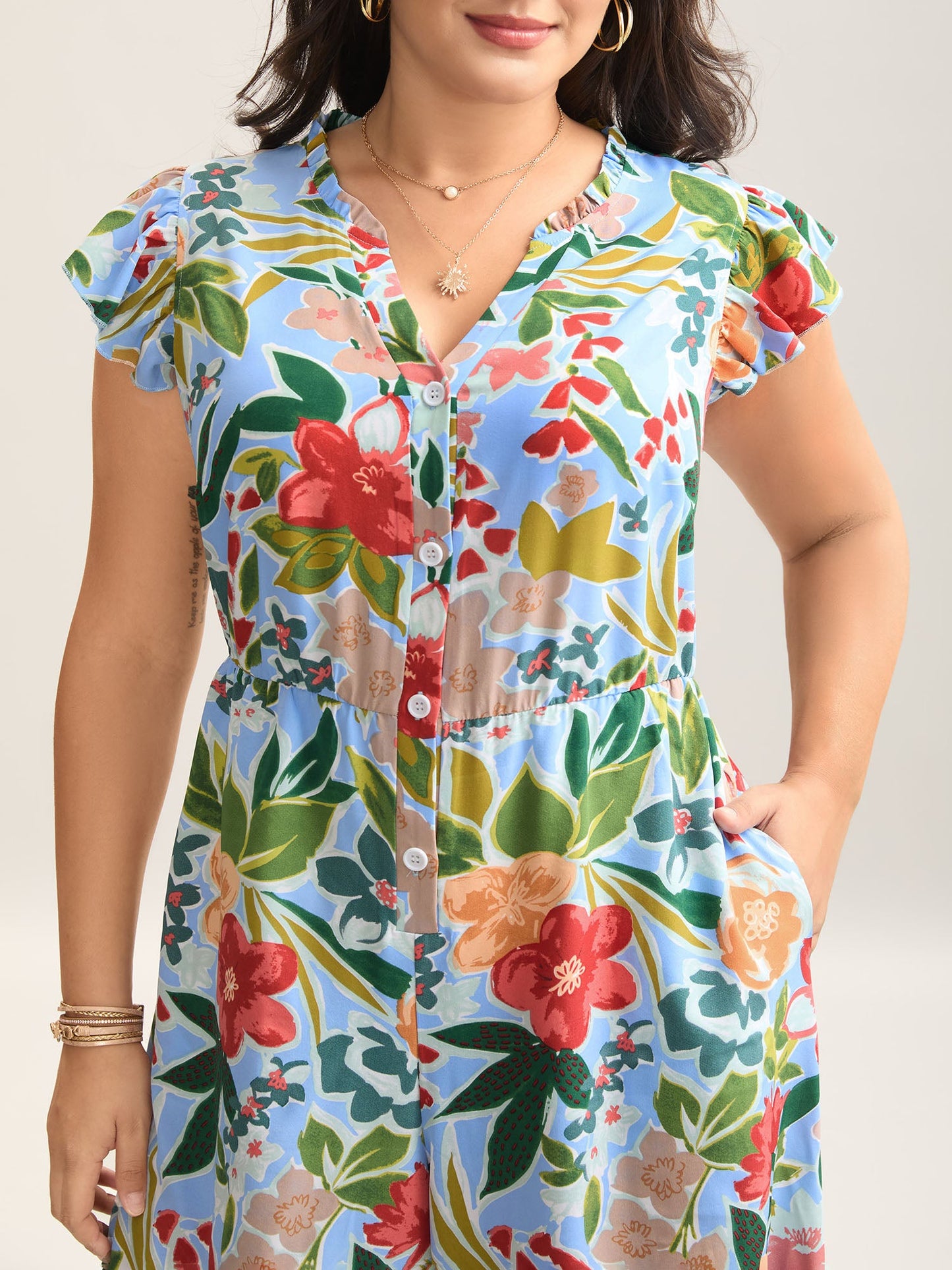 plus size Sunkissed Floral Print Button Wide-Leg Jumpsuit
