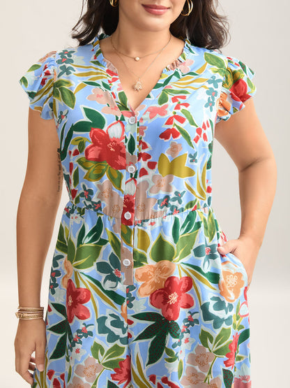 plus size Sunkissed Floral Print Button Wide-Leg Jumpsuit