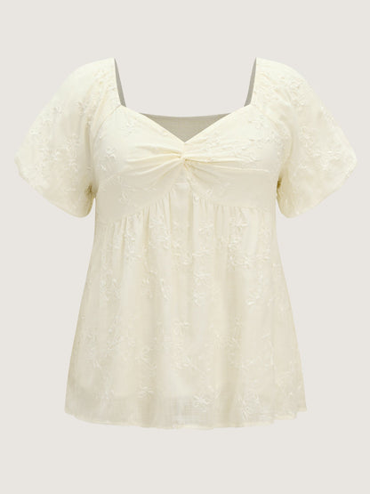 Ruched Bodice Textured Babydoll Blouse