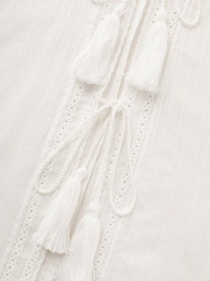 Pure Cotton Tassels Sheer Kimono