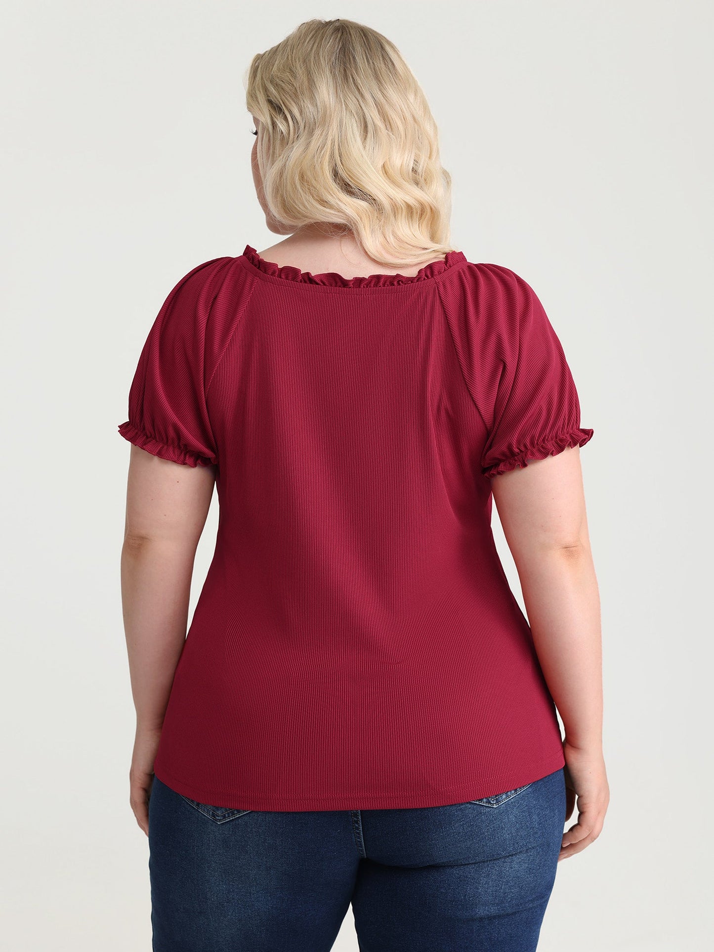 Stretchy Ribbed Drawstring Neckline Knit Top