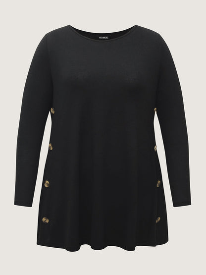 Round Neck Button Slim-Fit Knit Top