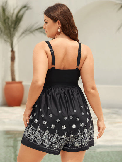 Boho Print Pockets Belted One-Piece Swimsuit