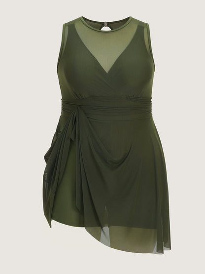 Sheer Open Back Fit And Flare Swim Dress