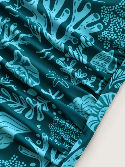 Ocean Pattern Twist Front One-Piece Swimsuit