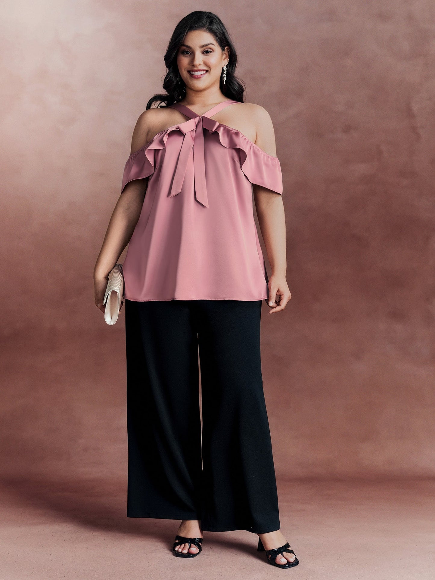 Elegant Satin Off-Shoulder Bowtie Blouse