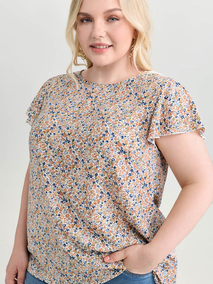 Micro Floral Print Open Back Tie Blouse