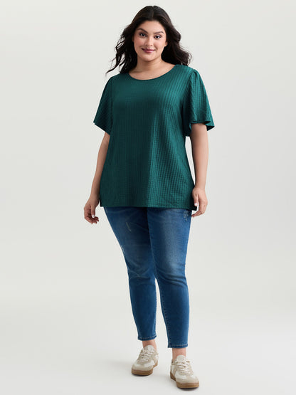 Textured Flared Sleeve Round Neck Knit Top