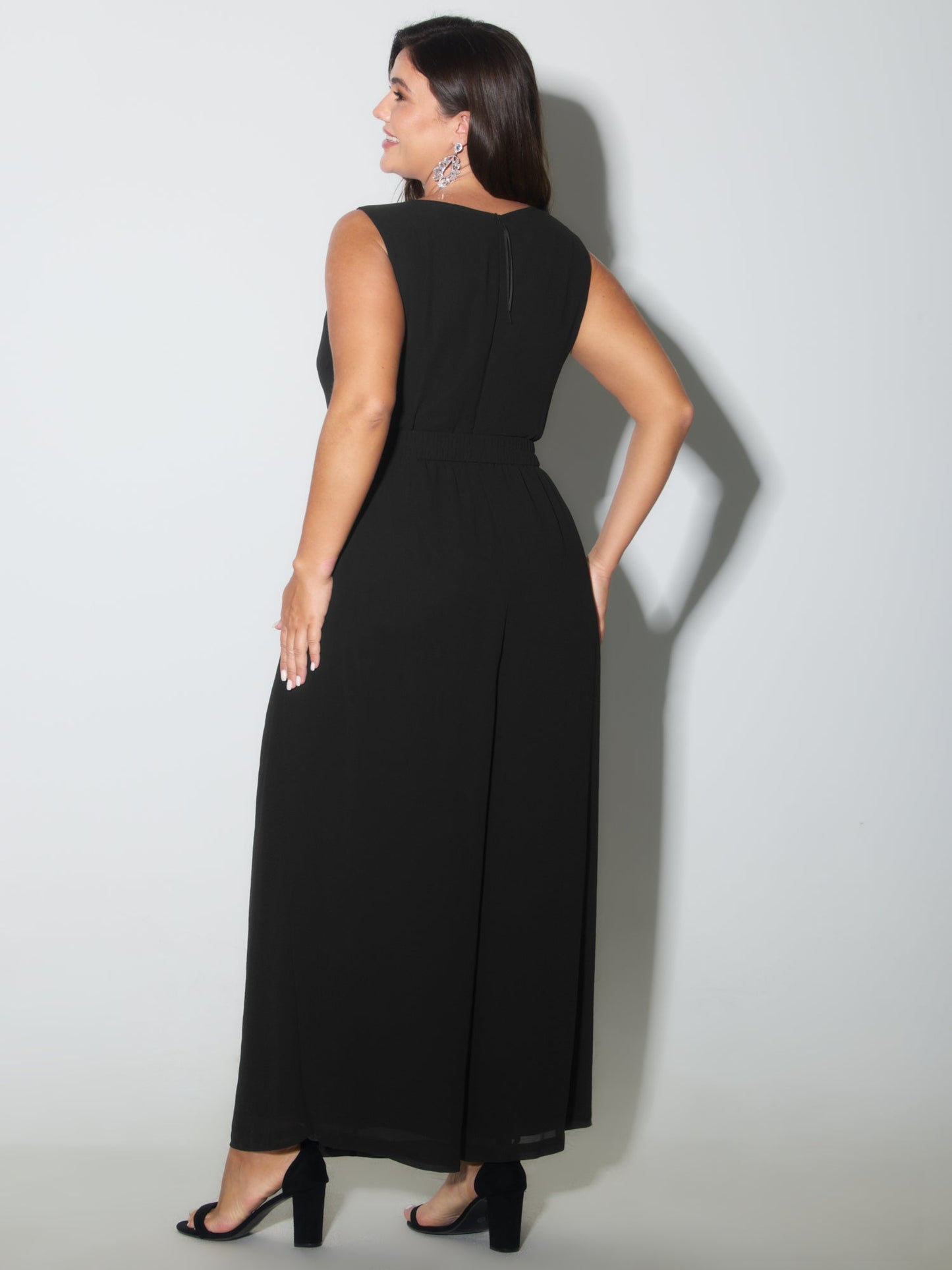Metallic Buckle Layered Hem Slit Jumpsuit