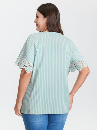 Striped Cut-Out Embroidery Blouse