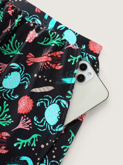 Ocean Print Pockets Swim Bottoms