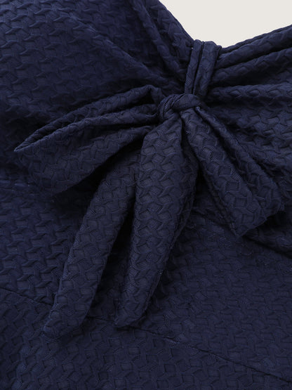 Textured Knotted Front Pockets Swim Dress
