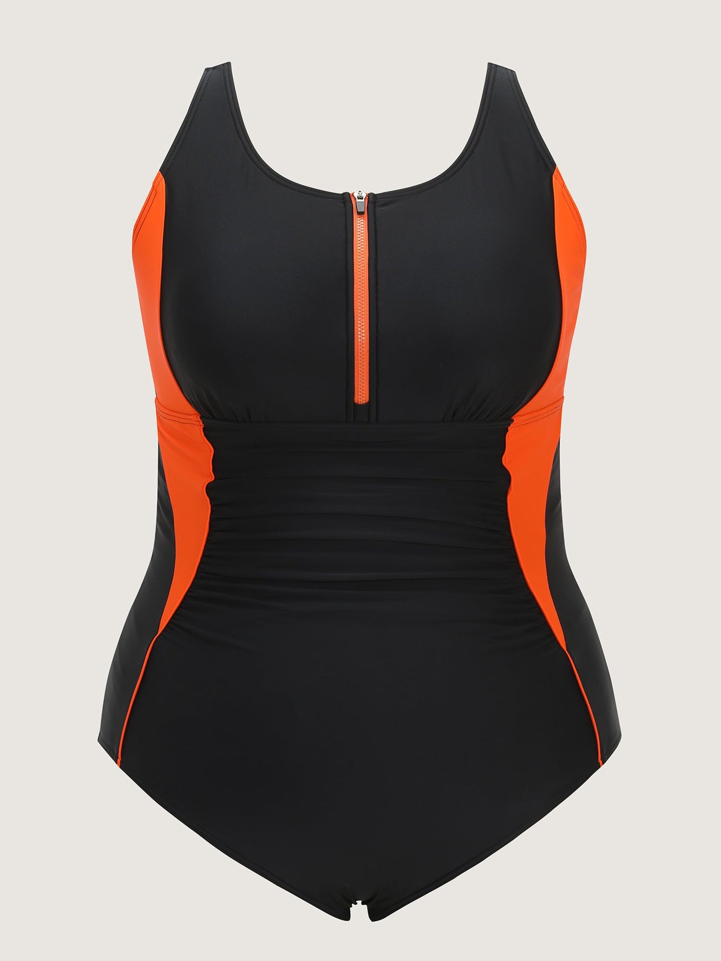 Color Contrast Glide Lock Zipper One-Piece Swimsuit
