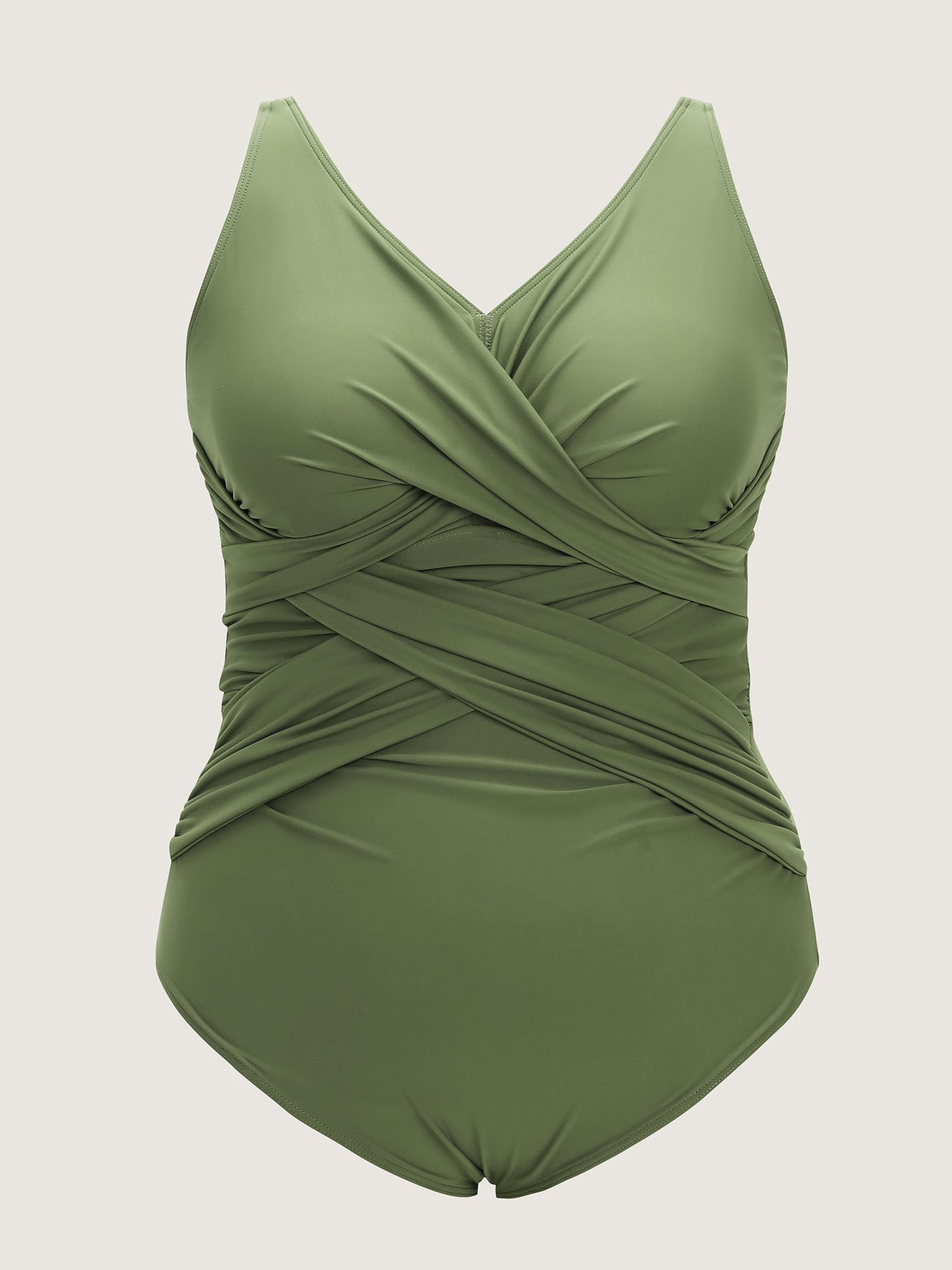 Overlap Pleats Tummy-Control One-Piece Swimsuit