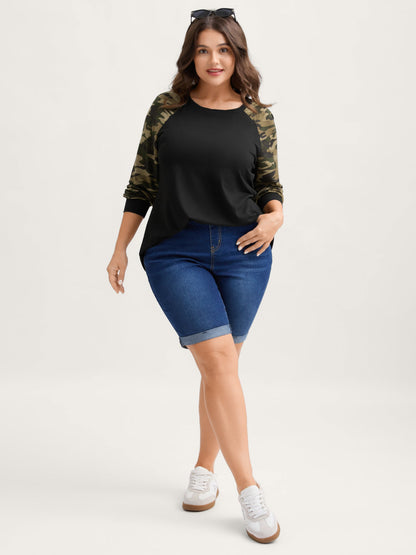 Camouflage Raglan Sleeve Round Neck T-Shirt