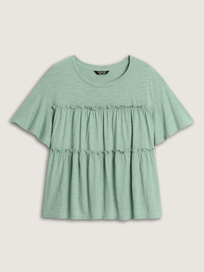 Pure Cotton Stretchy Lace Trim T-Shirt