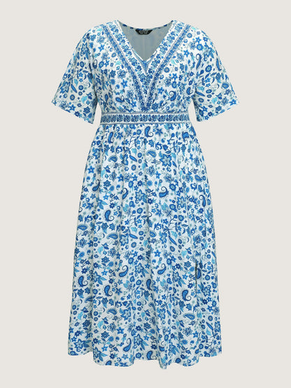 Paisley Floral Print Split Hem Maxi Dress