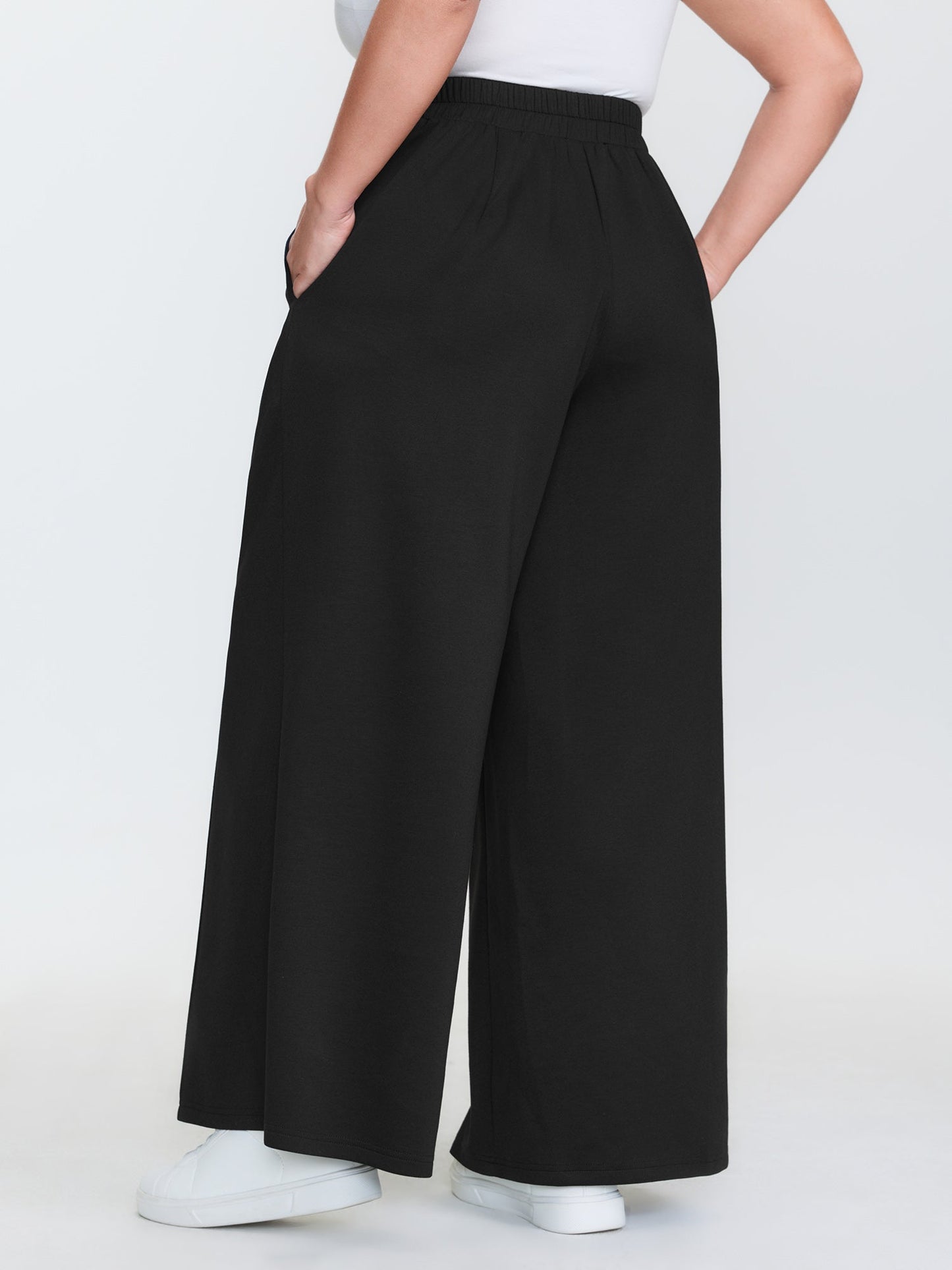 Stretchy High Waisted Pockets Straight Leg Pants