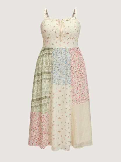 Floral Patchwork Print Drawstring Maxi Dress