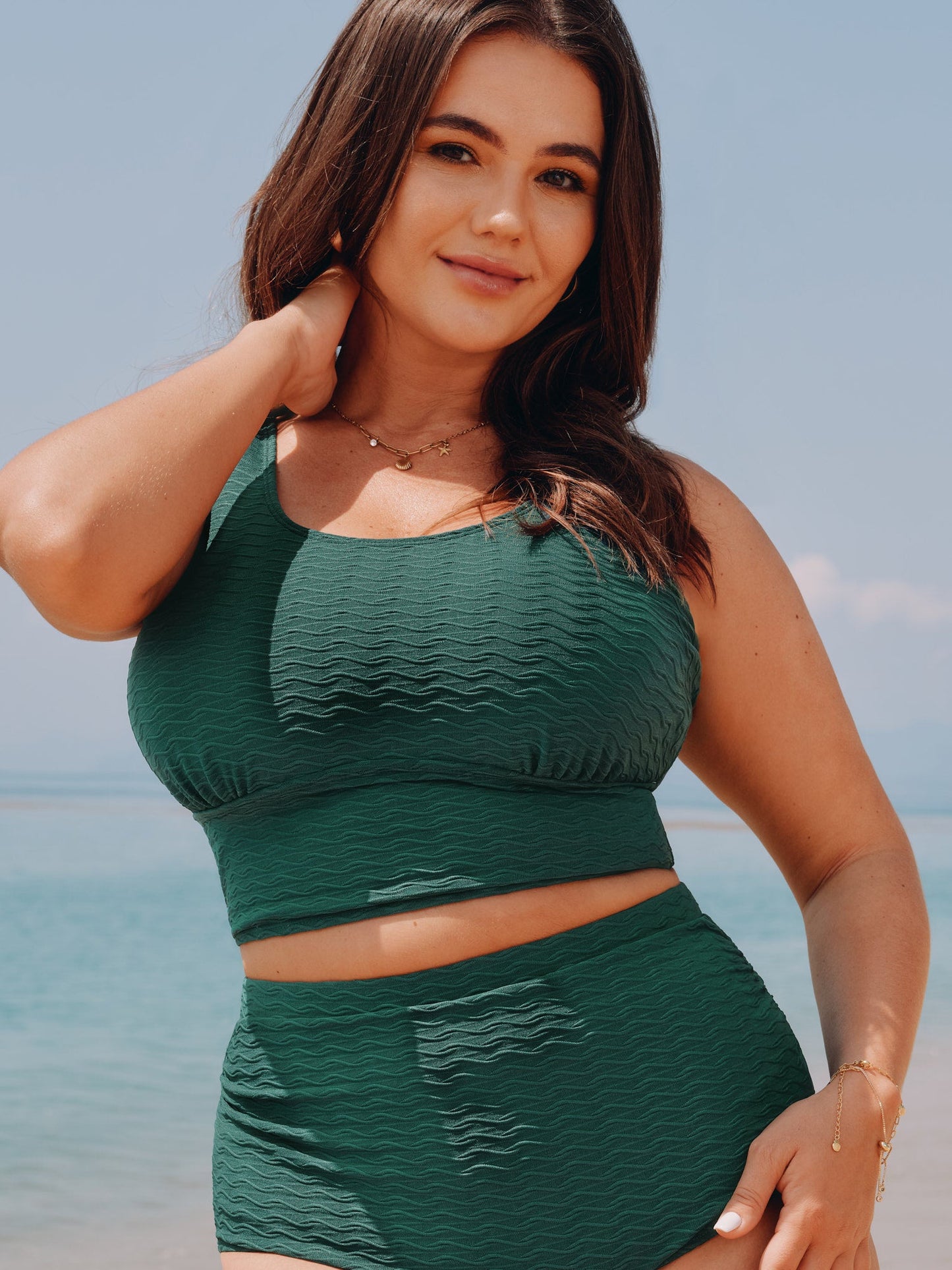 Textured Triangular Waist Swim Top