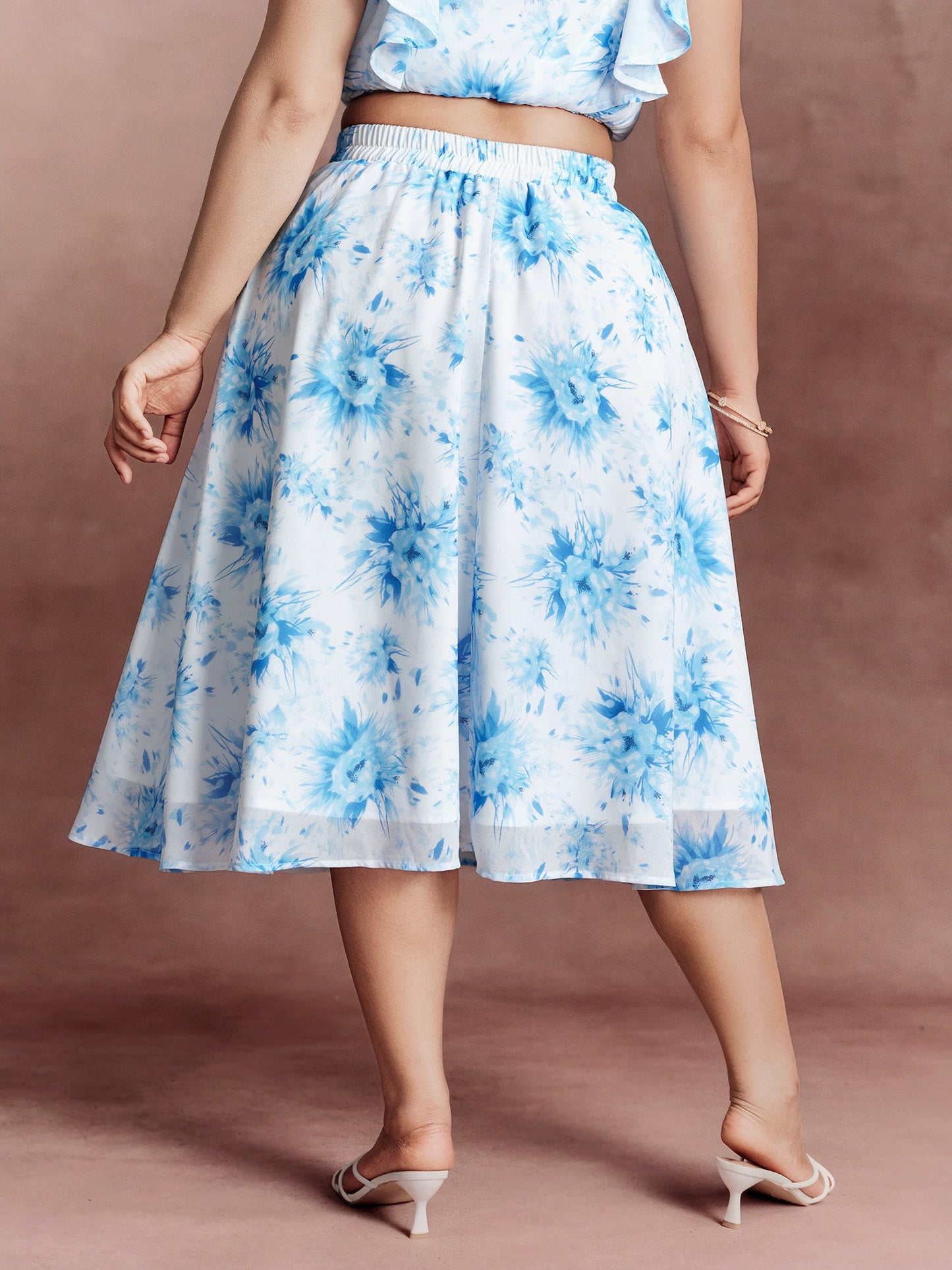 Floral Print Flowy Midi Skirt