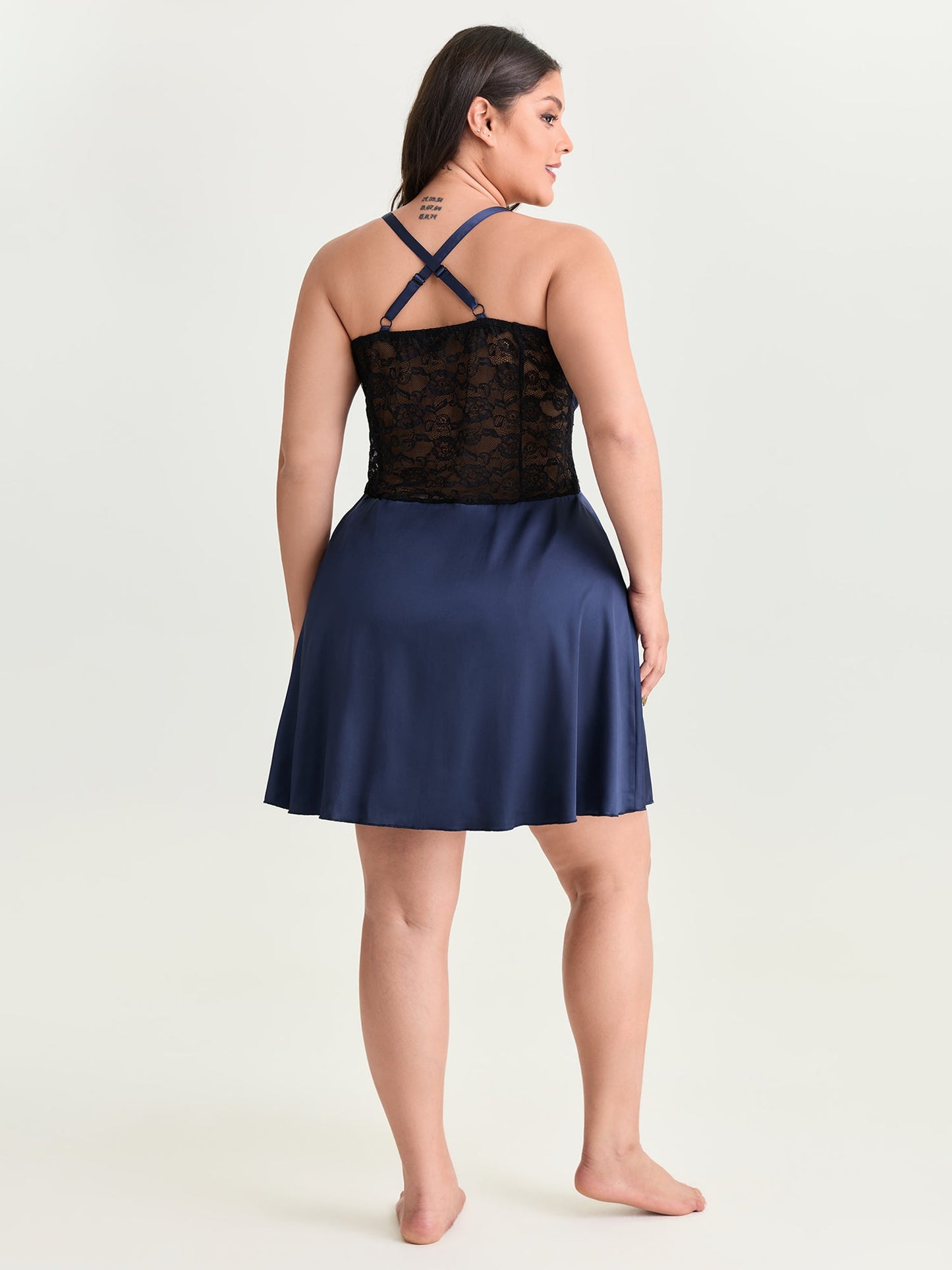 Satin Lace Trim V-Neck Lounge Dress