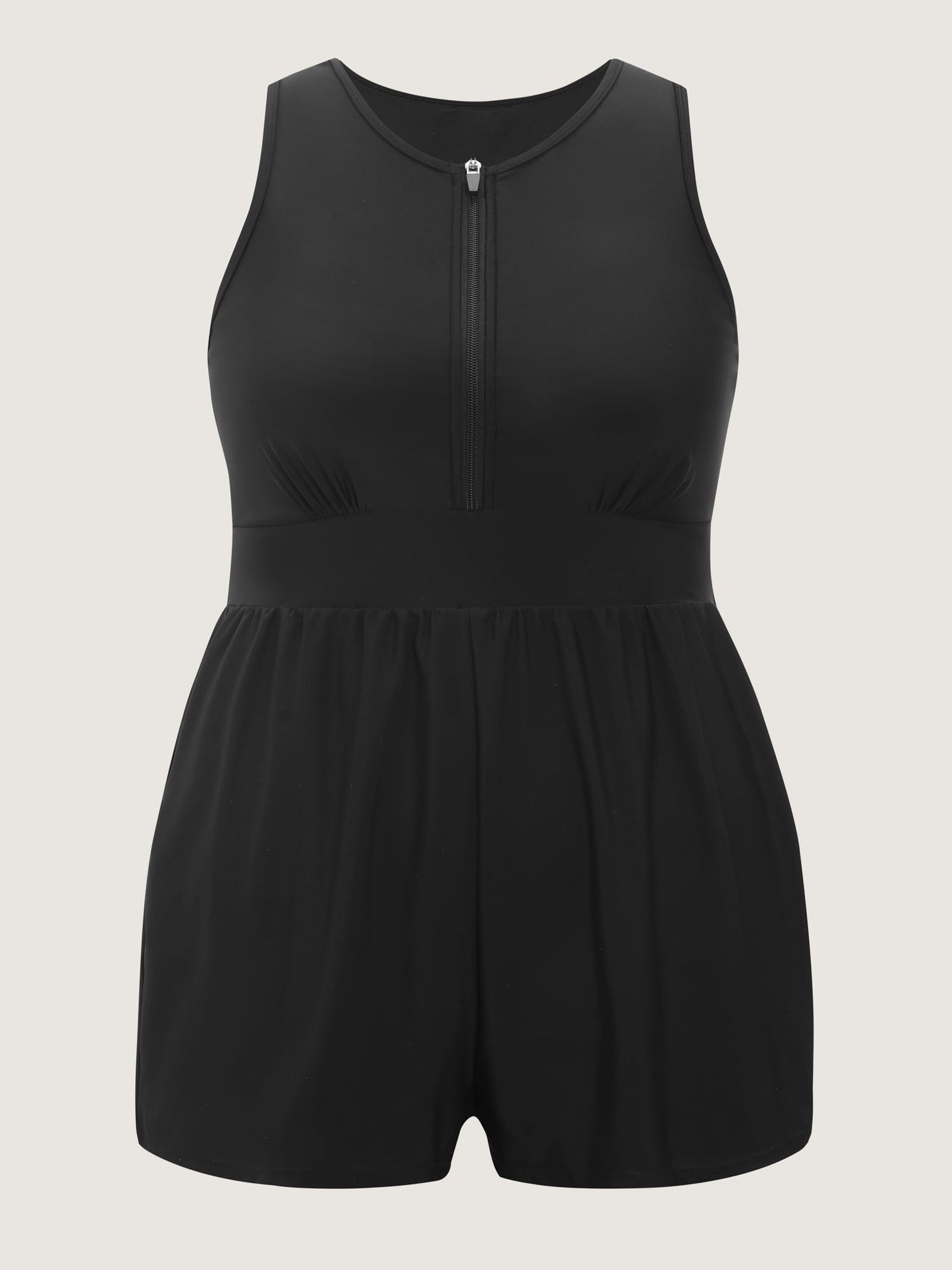 Plain Zipper Pocket One Piece Swimsuit