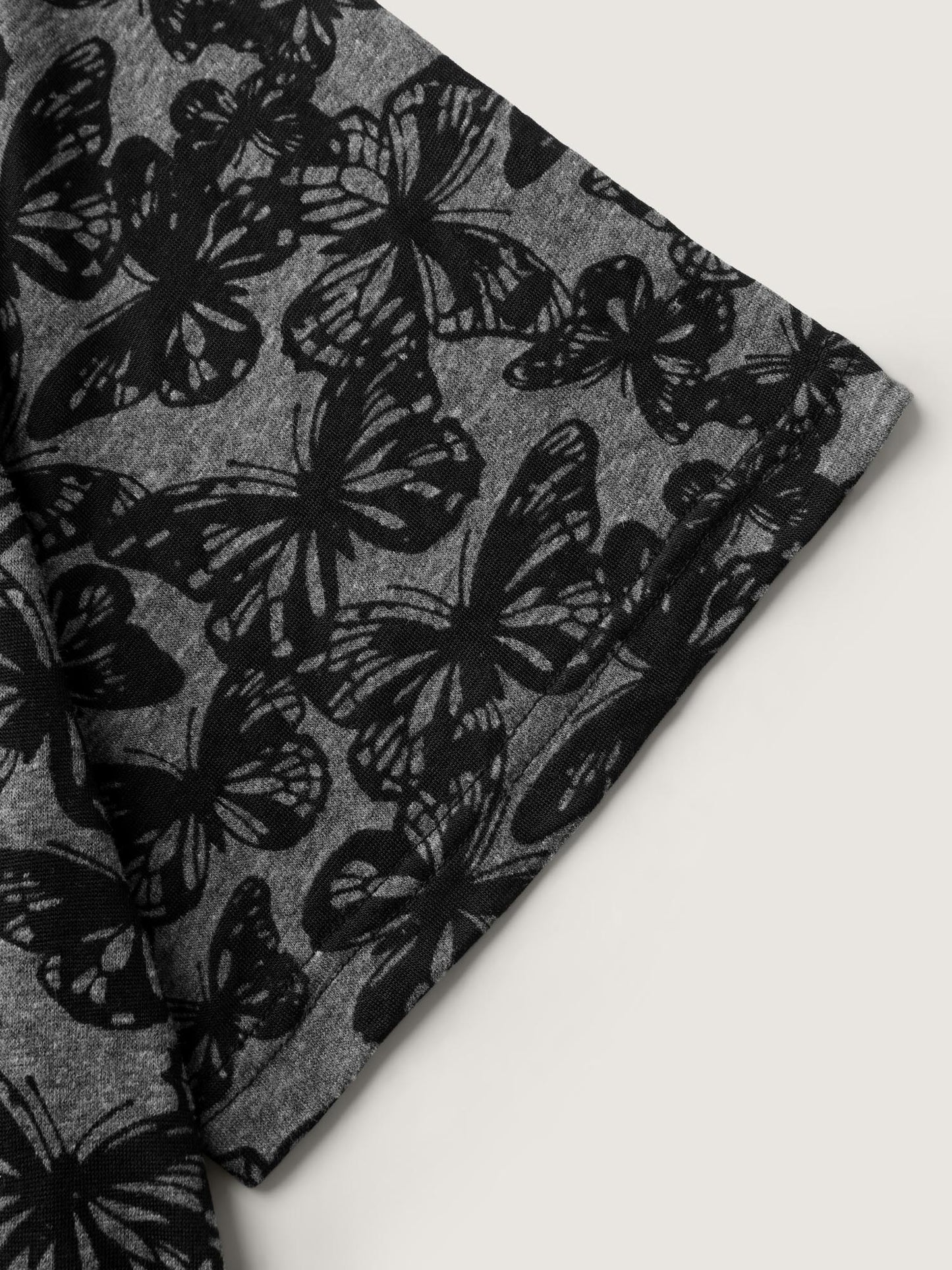 Textured Butterfly Pattern V-Neck T-Shirt