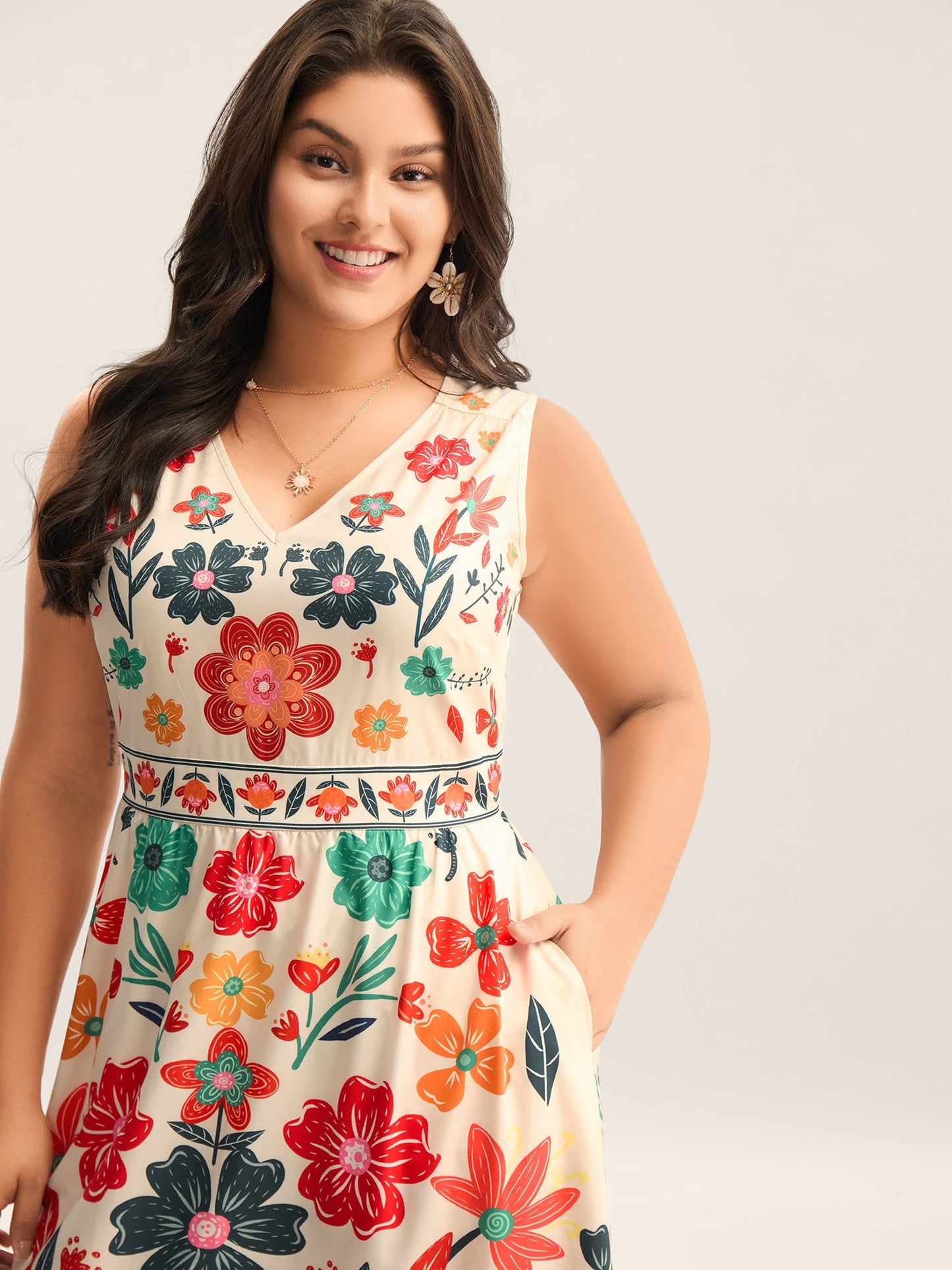 plus size Floral Drama Cinched-Waist Maxi Dress