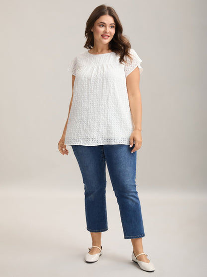 Textured Sheer Lined Flutter Sleeve Blouse