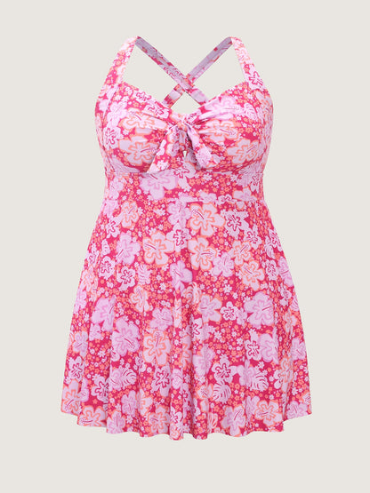 Paradise Floral Print Knotted Front Swim Dress