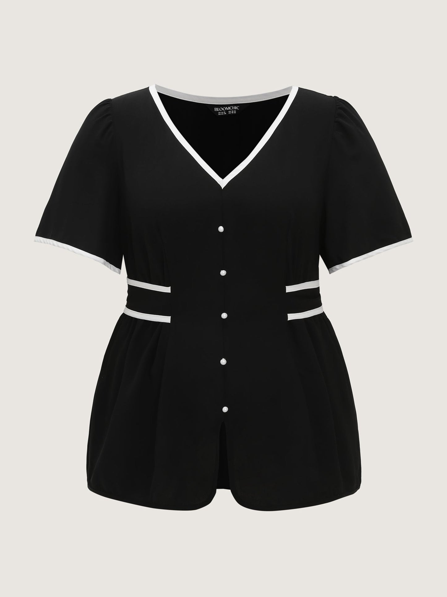 Color Contrast Edge Button Detail Blouse