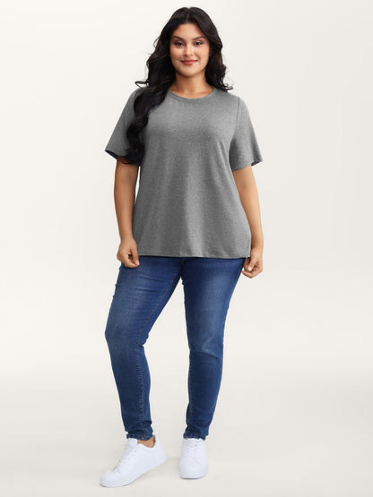 Stretchy Round Neck Solid T-Shirt