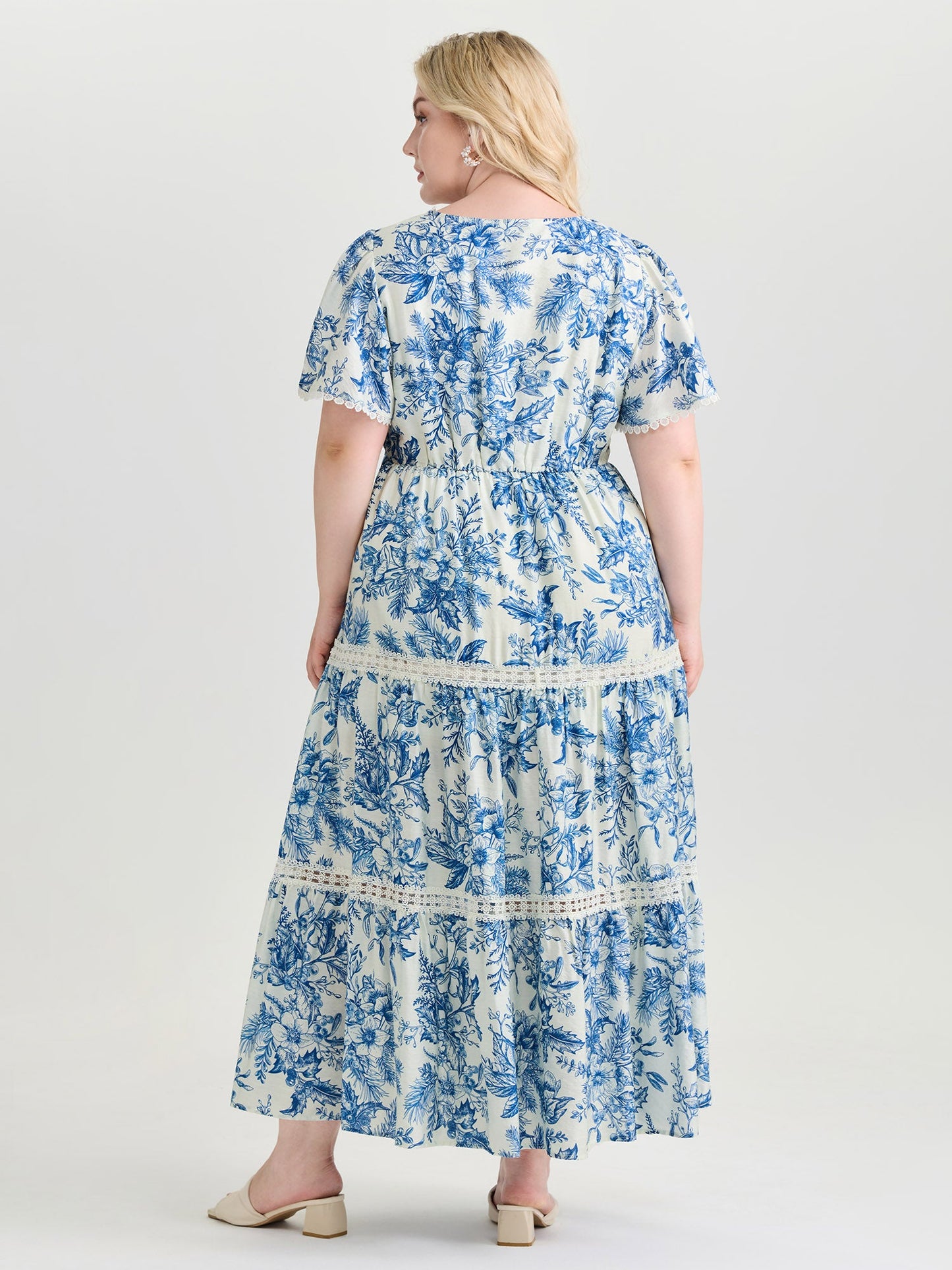 Femme Floral Print Lace Trim Maxi Dress