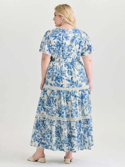 Femme Floral Print Lace Trim Maxi Dress