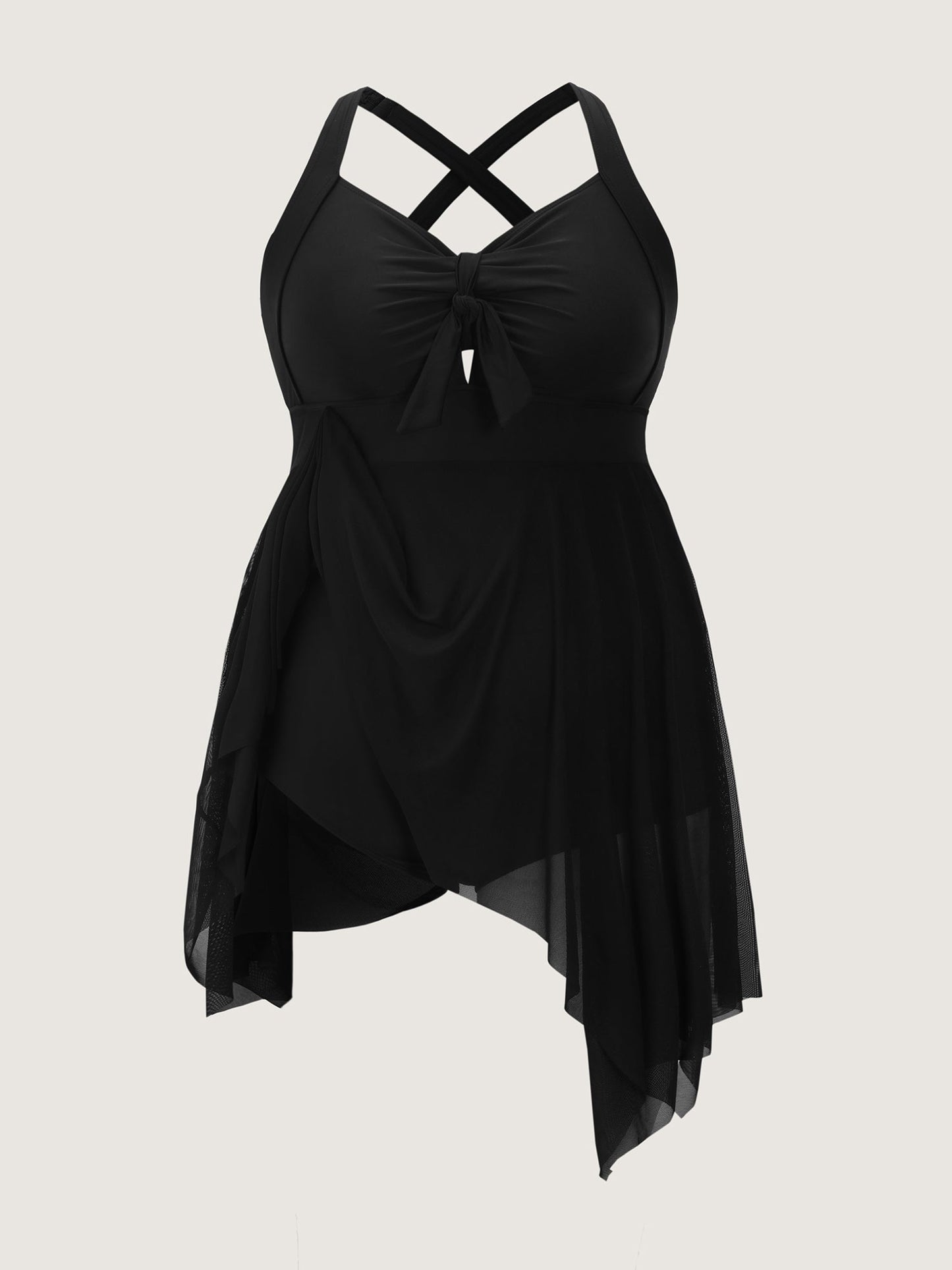 Mesh Knotted Front Adjustable Swim Dress